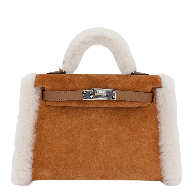 Hermès Kelly Mini Teddy Plush Shearling Chamois/Ecru/Alezan Palladium Hardware