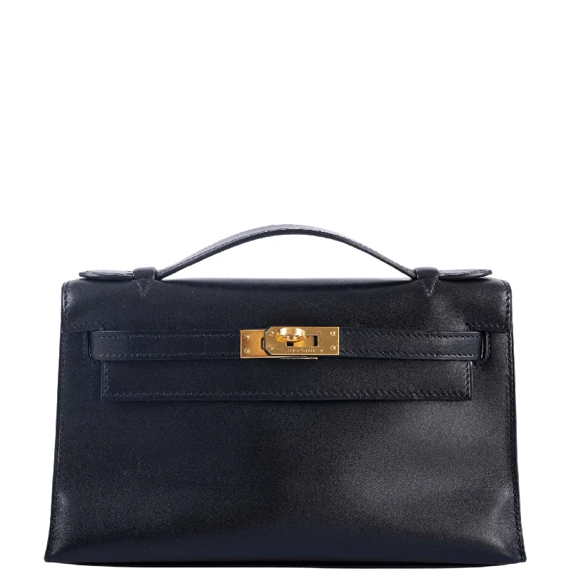 Hermès Kelly Pochette Noir Black Box Leather with Gold Hardware