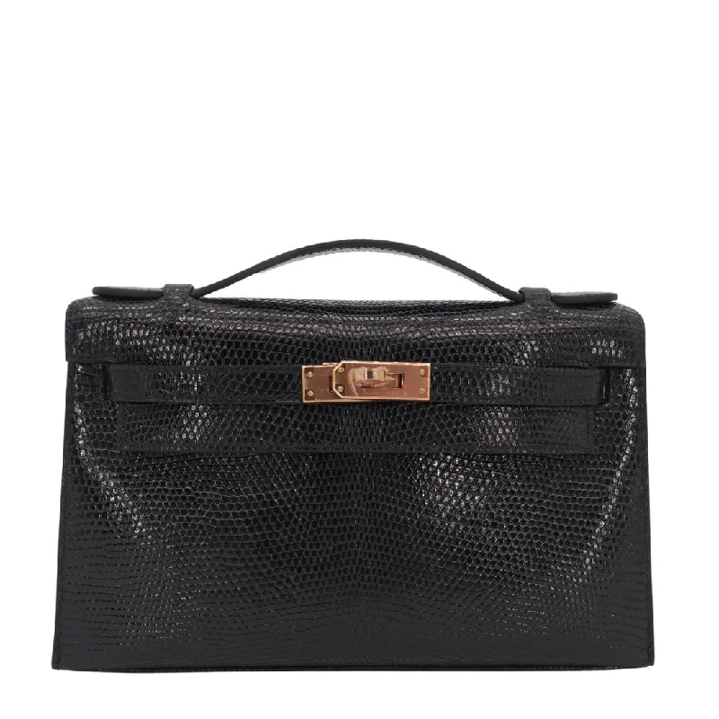 Hermès Kelly Pochette Black Shiny Lizard RGHW