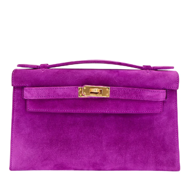 Hermès Kelly Pochette Doblis Ultraviolet Suede Gold Hardware