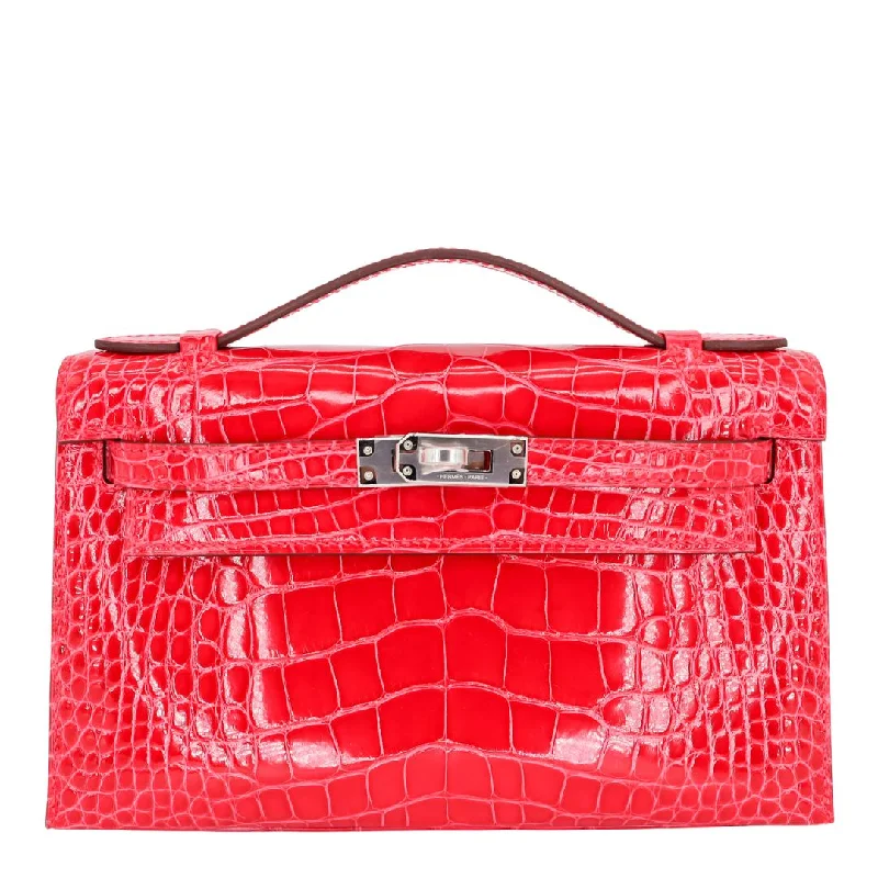 Hermès Kelly Pochette Rose Extreme Shiny Alligator Palladium Hardware