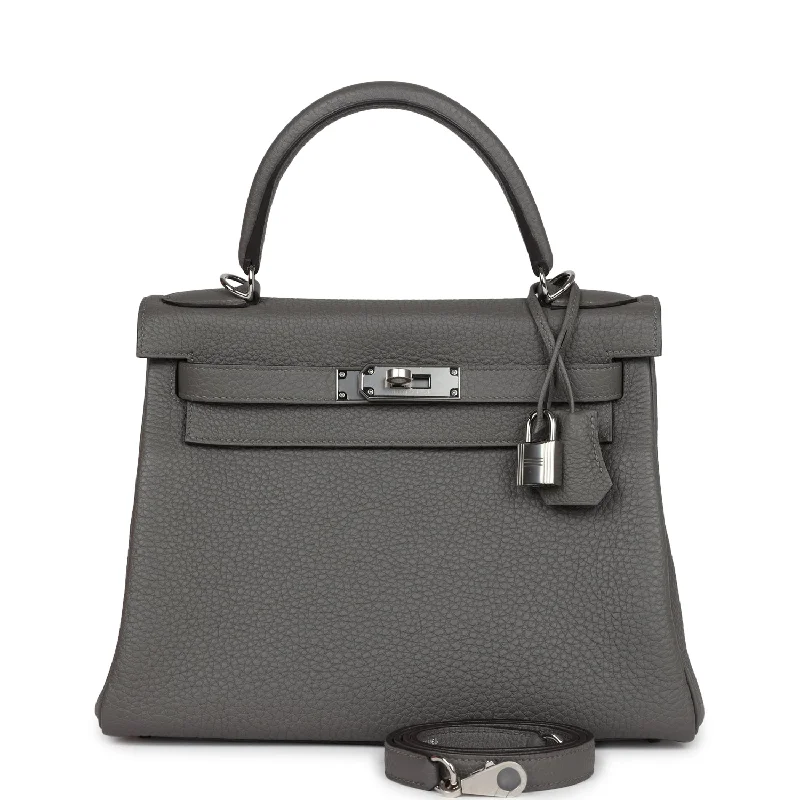 Hermes Kelly Retourne 28 Gris Meyer Clemence Palladium Hardware