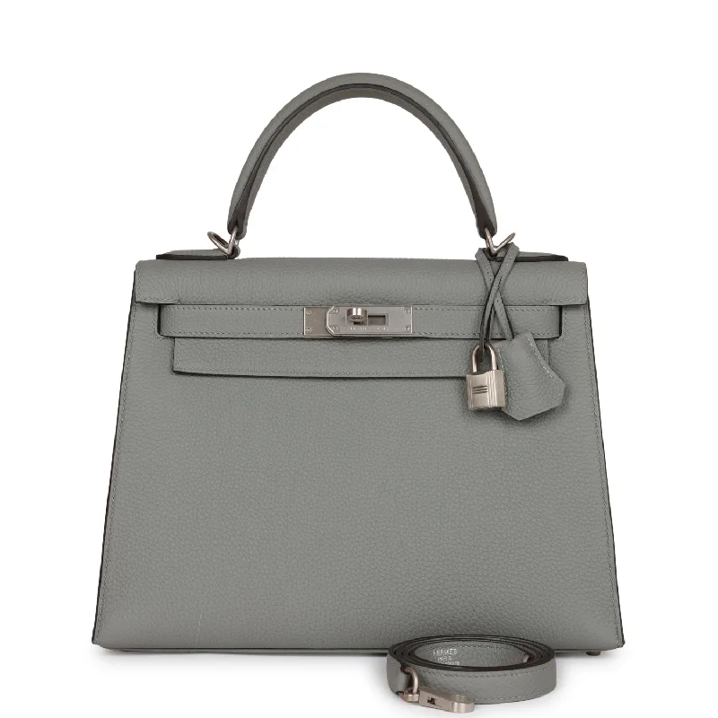 Hermes Special Order (HSS) Kelly Sellier 28 Gris Mouette Verso Togo Brushed Palladium Hardware