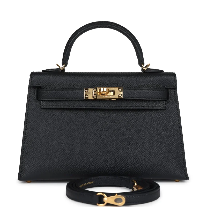 Hermes Kelly Sellier 20 Black Epsom Gold Hardware