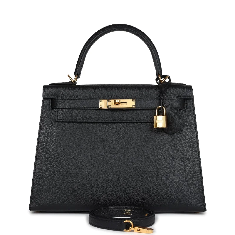 Hermes Kelly Sellier 28 Black Epsom Gold Hardware