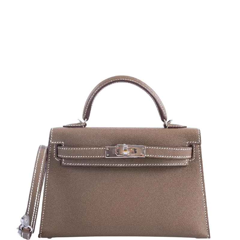 Hermès Mini Kelly 20 Etoupe Madame leather Palladium Hardware