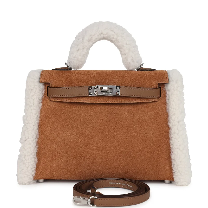 Hermes Teddy Kelly 20 Chamois Shearling and Swift Palladium Hardware