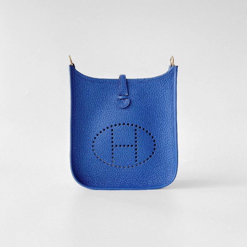 Hermes Mini Evelyne 16 Clemence In Bleu Royal With Gold Hardware