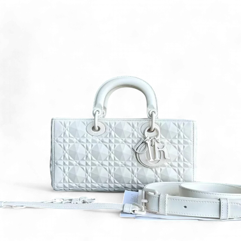 Dior D-Joy Medium Latte Cannage Calfskin Dimond Motif White