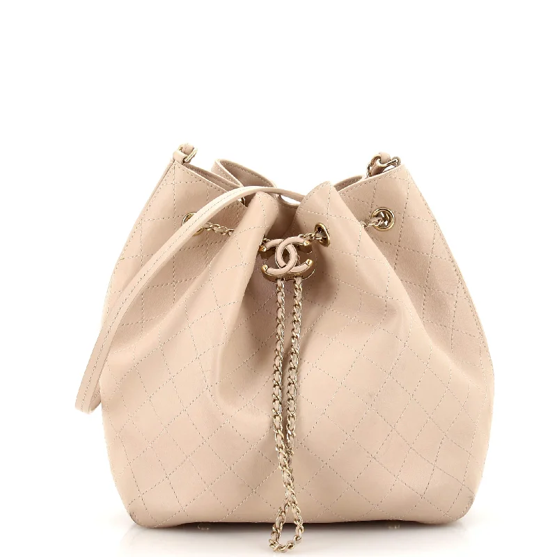 CC Drawstring Bucket Bag Quilted Lambskin Medium