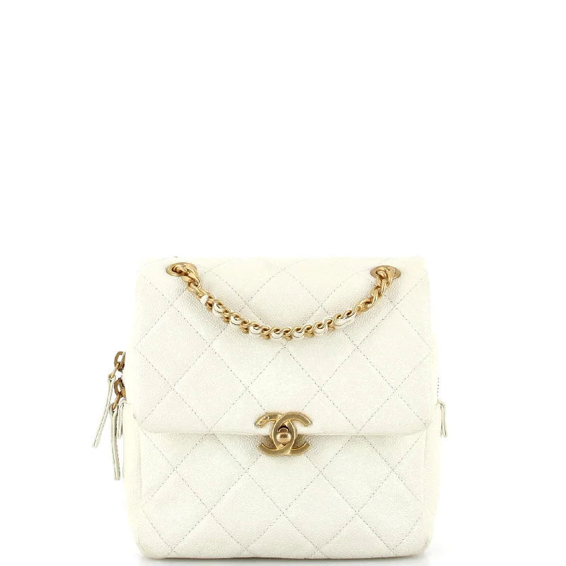 Chain Melody Flap Backpack Quilted Caviar Small