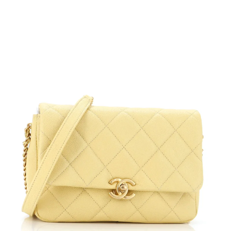 Chain Melody Flap Bag Quilted Caviar Small