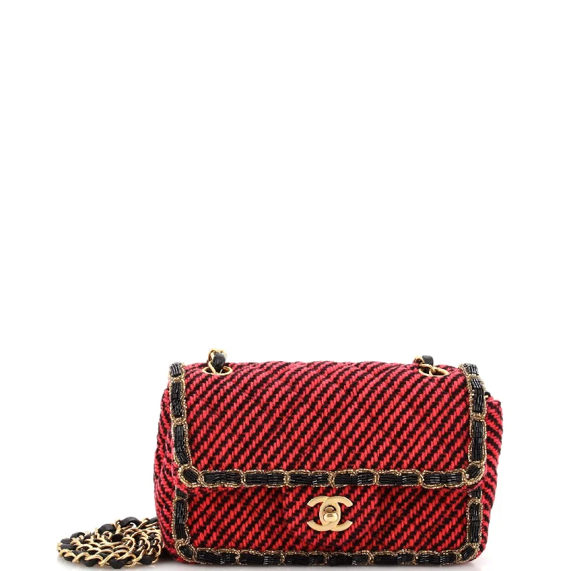 Classic Single Flap Bag Braided Quilted Wool with Beaded Trim Mini