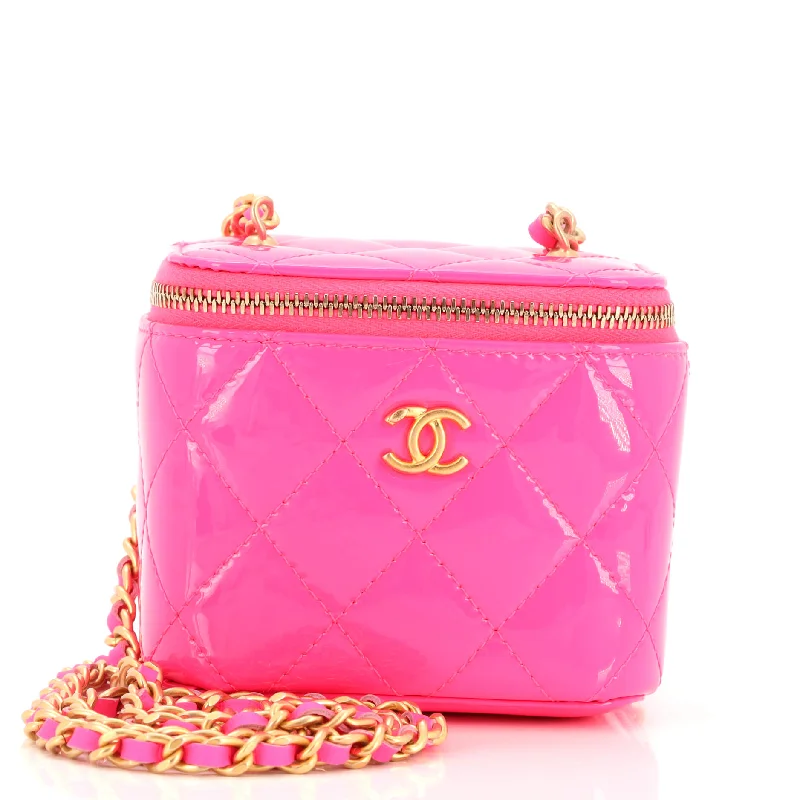 Pearl Crush Vanity Case with Chain Quilted Patent Mini