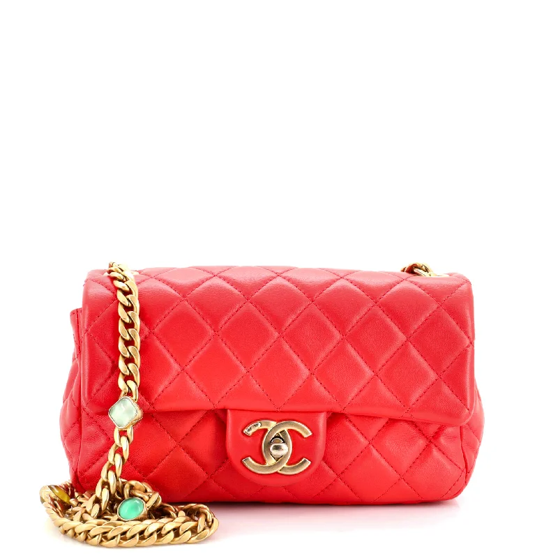 Pearl Samba Resin Chain Flap Bag Quilted Lambskin Mini