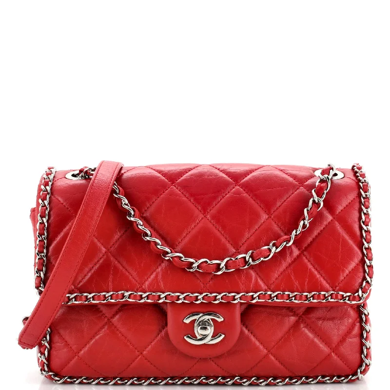 Running Chain Around Flap Bag Quilted Crumpled Calfskin Medium