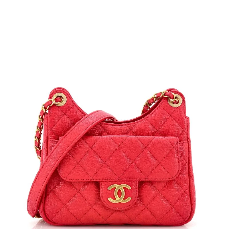 Wavy CC Hobo Quilted Caviar Small