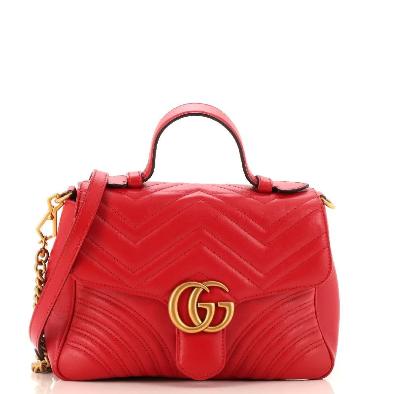 GG Marmont Top Handle Flap Bag Matelasse Leather Small