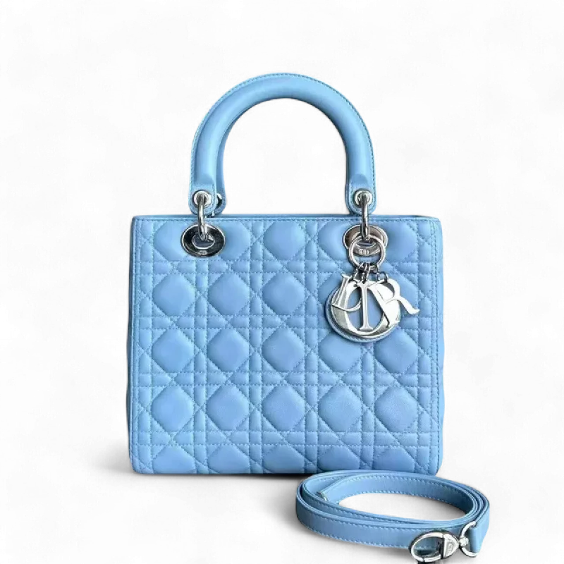 Dior Lady Medium Cannage Lambskin Light Blue SHW